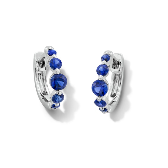 Blue Lab-Created Sapphire Five-Stone Huggie Hoop Earrings in Sterling Silver