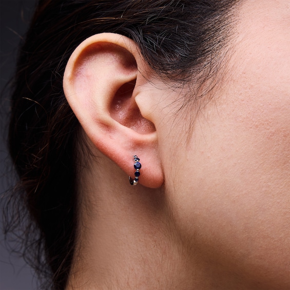 Blue Lab-Created Sapphire Five-Stone Huggie Hoop Earrings in Sterling Silver