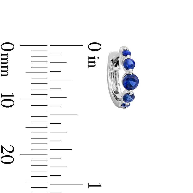 Main Image 3 of Blue Lab-Created Sapphire Five-Stone Huggie Hoop Earrings in Sterling Silver