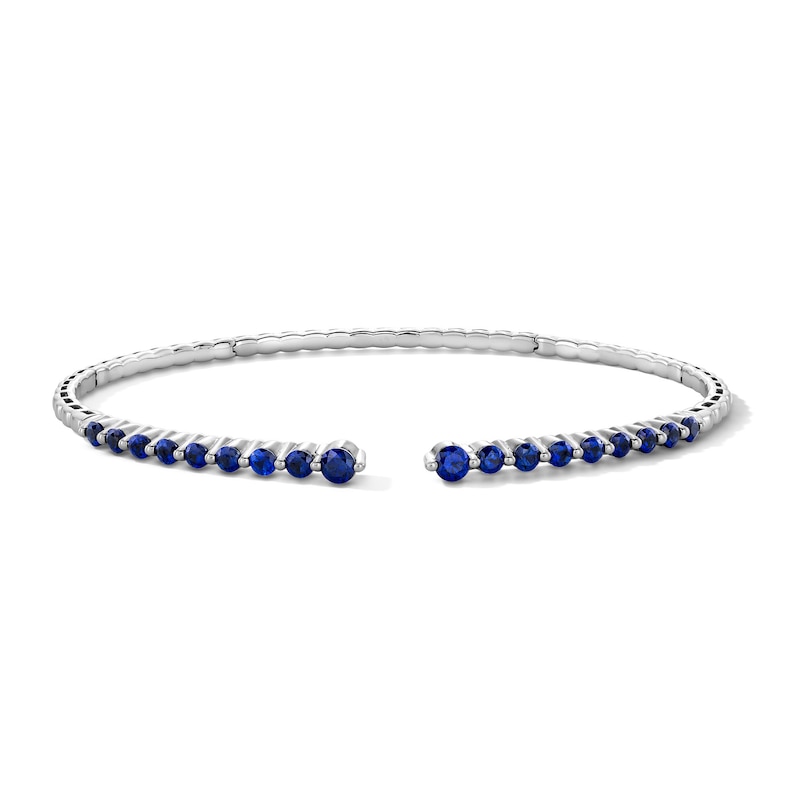 Main Image 1 of Blue Lab-Created Sapphire Open Flex Bangle Bracelet in Sterling Silver - 6.22"