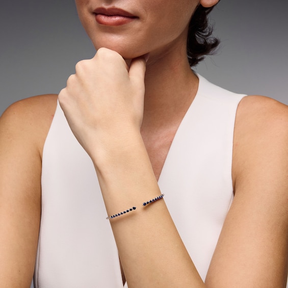 Blue Lab-Created Sapphire Open Flex Bangle Bracelet in Sterling Silver - 6.22"