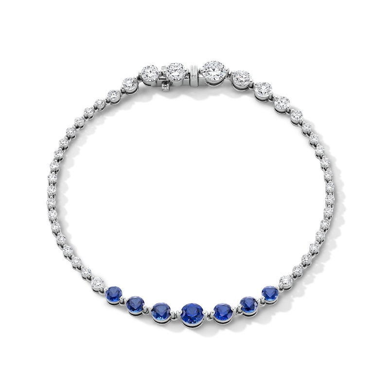 Main Image 1 of 2-1/2 CT. T.W. Lab-Grown Diamond and Blue Lab-Created Sapphire Bracelet in Sterling Silver (F/VS2)