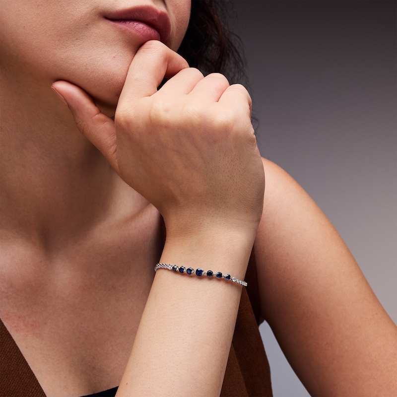 Main Image 2 of 2-1/2 CT. T.W. Lab-Grown Diamond and Blue Lab-Created Sapphire Bracelet in Sterling Silver (F/VS2)
