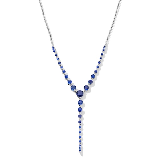 Blue Lab-Created Sapphire “Y” Necklace in Sterling Silver