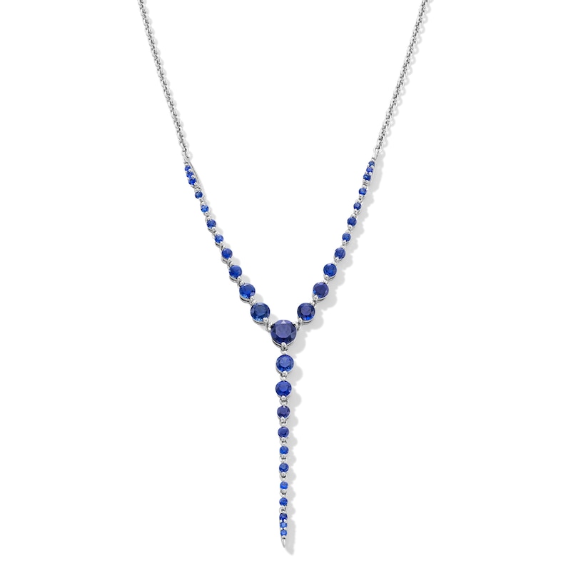 Main Image 1 of Blue Lab-Created Sapphire “Y” Necklace in Sterling Silver
