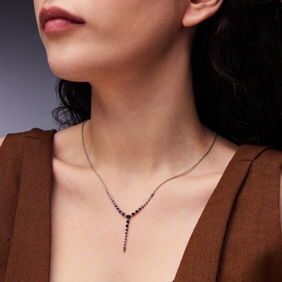 Blue Lab-Created Sapphire “Y” Necklace in Sterling Silver
