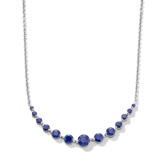 Blue Lab-Created Sapphire Graduated Necklace in Sterling Silver