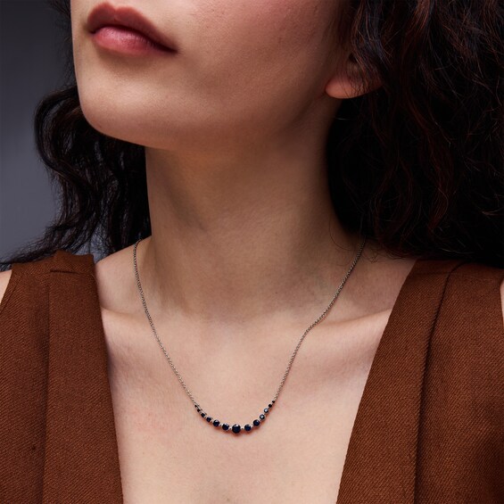 Blue Lab-Created Sapphire Graduated Necklace in Sterling Silver