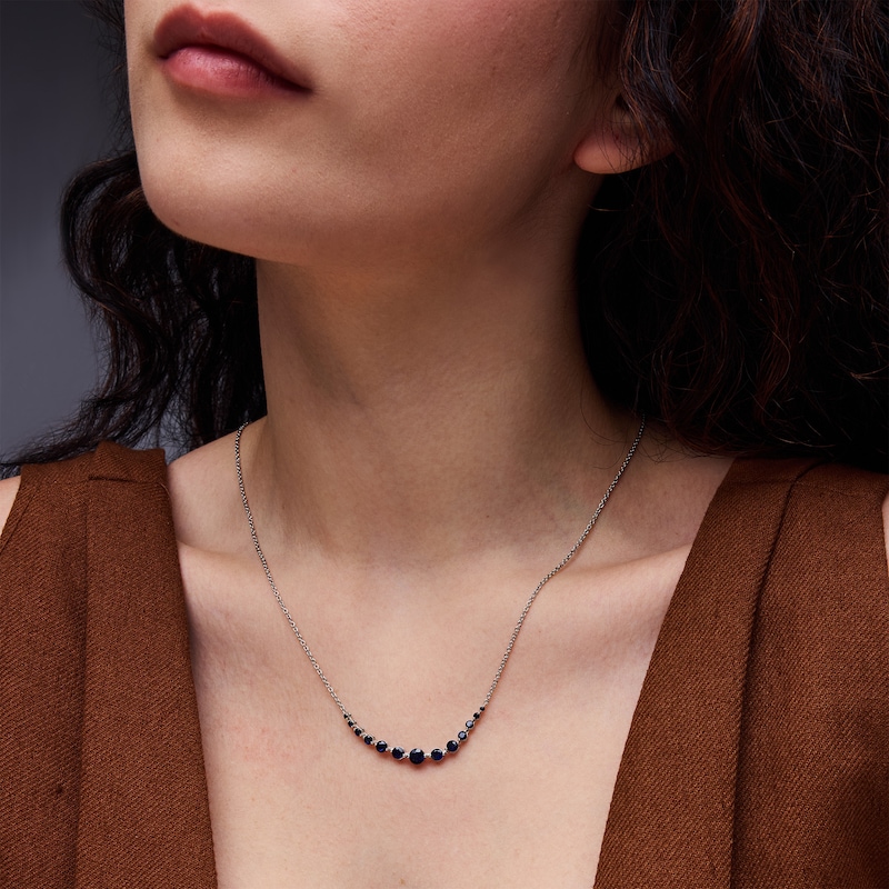 Main Image 2 of Blue Lab-Created Sapphire Graduated Necklace in Sterling Silver
