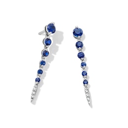 Blue Lab-Created Sapphire and Lab-Grown Diamond Accent Journey Drop Earrings in Sterling Silver (F/VS2)