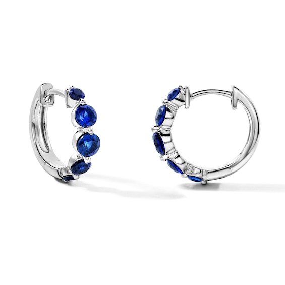 Blue Lab-Created Sapphire Hoop Earrings in Sterling Silver