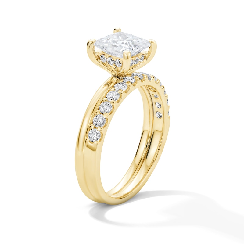 Main Image 4 of 2 CT. T.W. Princess-Cut Certified Lab-Grown Diamond Bridal Set in 14K Yellow Gold (F/VS2)