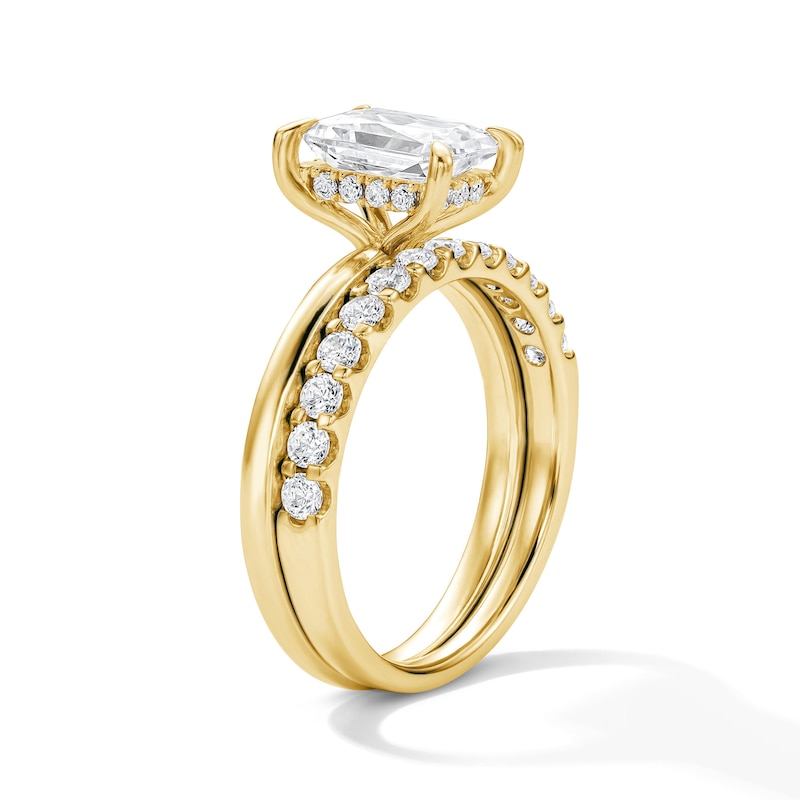Main Image 4 of 2 CT. T.W. Radiant-Cut Certified Lab-Grown Diamond Bridal Set in 14K Yellow Gold (F/VS2)