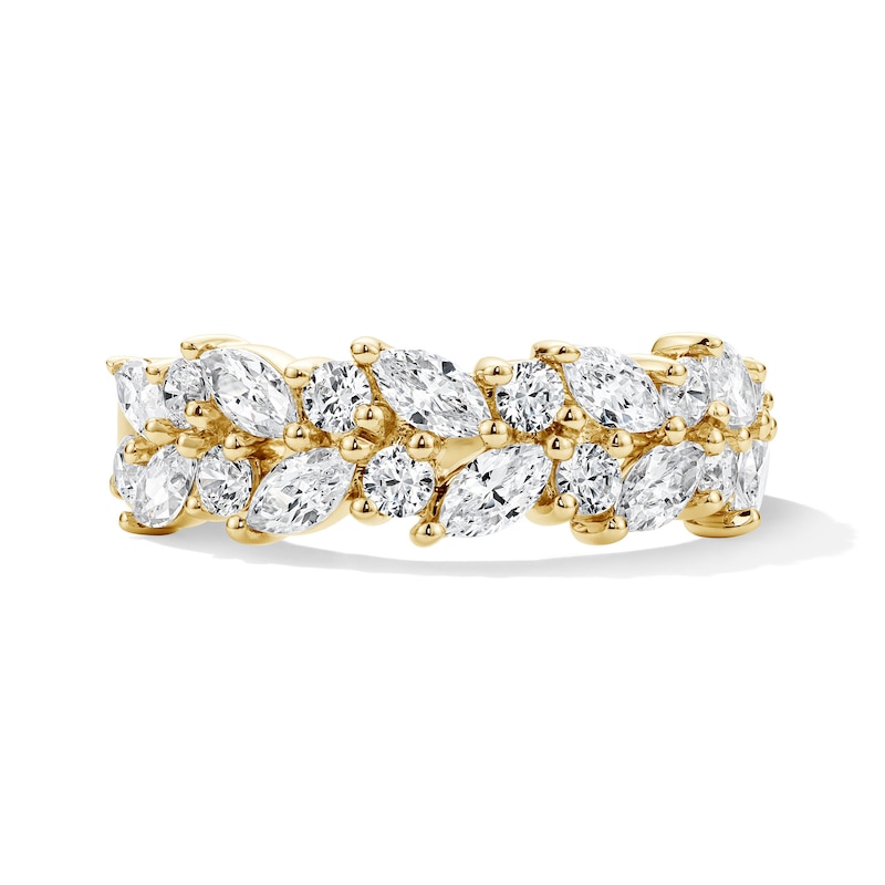 Main Image 1 of 1-1/4 CT. T.W. Marquise and Round Certified Lab-Grown Diamond Two-Row Anniversary Band in 14K Gold (F/VS2)