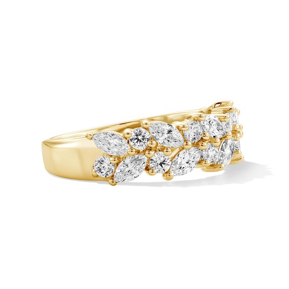 1-1/4 CT. T.w. Marquise and Round Certified Lab-Grown Diamond Two-Row Anniversary Band in 14K Gold (F/Vs2)