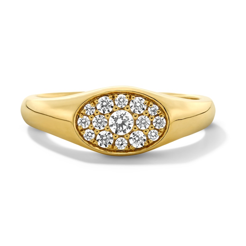 Main Image 1 of Shooting Star 1/3 CT. T.W. Certified Lab-Grown Diamond Oval Signet Ring in 10K Gold (F/VS2)