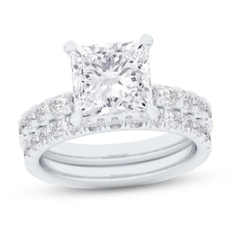 4.29 CT. T.W. Princess-Cut Certified Lab-Grown Diamond Hidden Double Frame Bridal Set in Platinum (F/VS2)