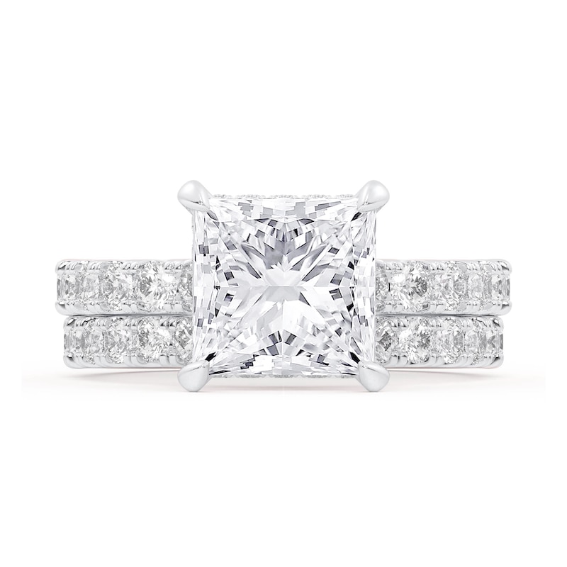 Main Image 3 of 4.29 CT. T.W. Princess-Cut Certified Lab-Grown Diamond Hidden Double Frame Bridal Set in Platinum (F/VS2)