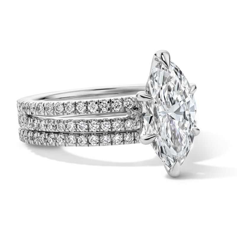 Main Image 4 of 3 CT. T.W. Marquise-Cut Certified Lab-Grown Diamond Bridal Set in 14K White Gold (F/VS2)