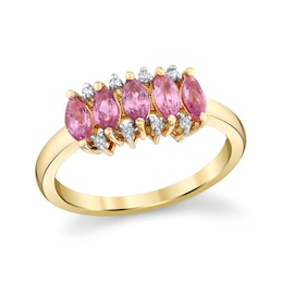 Marquise-Cut Pink Sapphire and 1/20 CT. T.W. Diamond Fashion Ring in 10K Gold