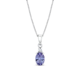 Oval Tanzanite and Diamond-Accent Pendant in 10K White Gold