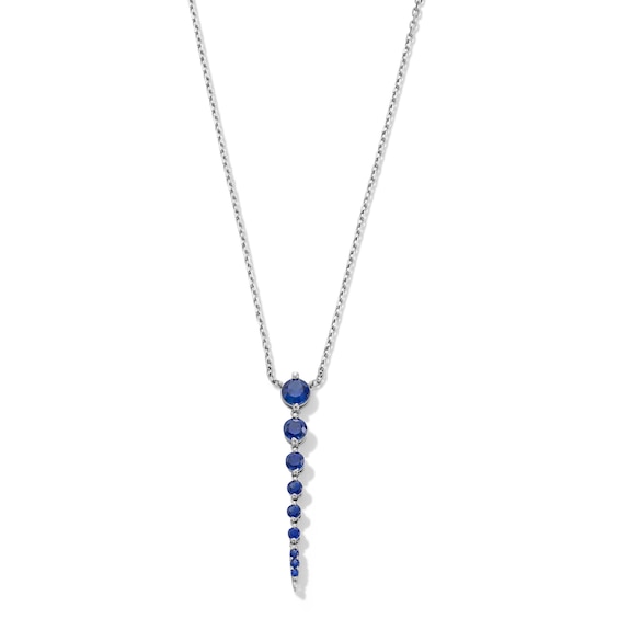 Blue Lab-Created Sapphire Journey Necklace in Sterling Silver