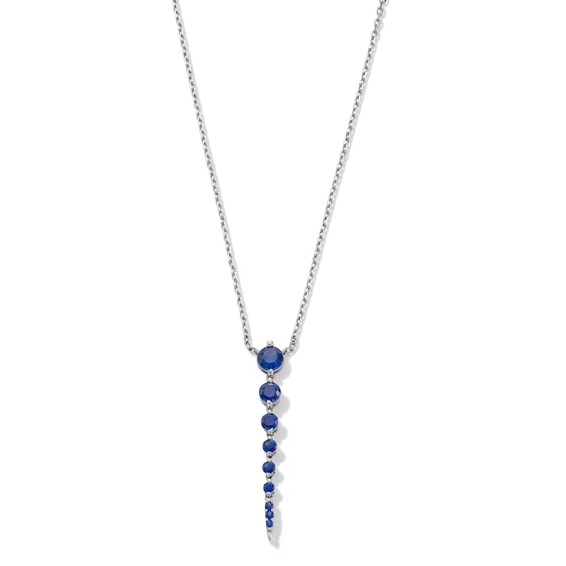 Main Image 1 of Blue Lab-Created Sapphire Journey Necklace in Sterling Silver