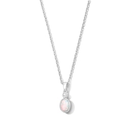 Oval Lab-Created Opal and Lab-Grown Diamond Accent Pendant in Sterling Silver (F/VS2)