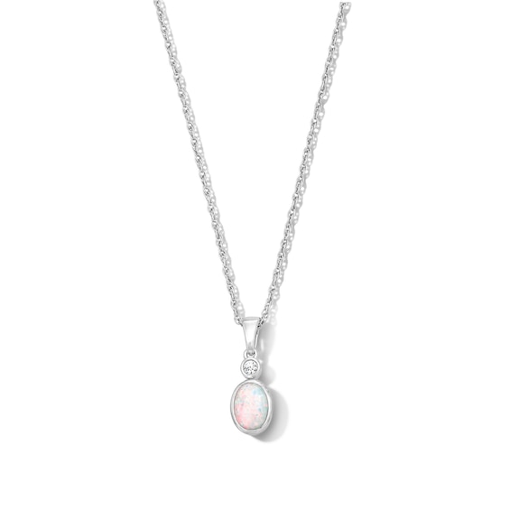 Oval Lab-Created Opal and Lab-Grown Diamond Accent Pendant in Sterling Silver (F/Vs2)