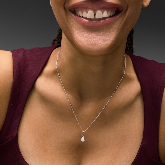 Oval Lab-Created Opal and Lab-Grown Diamond Accent Pendant in Sterling Silver (F/Vs2)