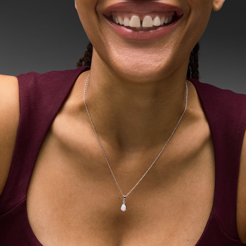 Main Image 2 of Oval Lab-Created Opal and Lab-Grown Diamond Accent Pendant in Sterling Silver (F/VS2)