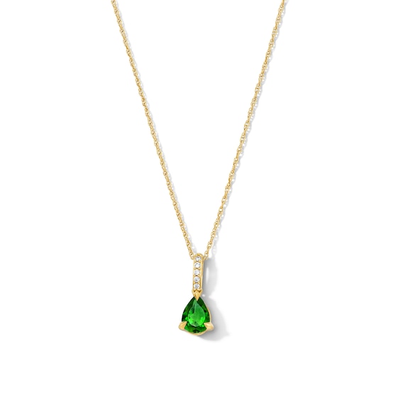 Pear-Shaped Emerald and Lab-Grown Diamond Accent Pendant in 10K Gold (F/Vs2)