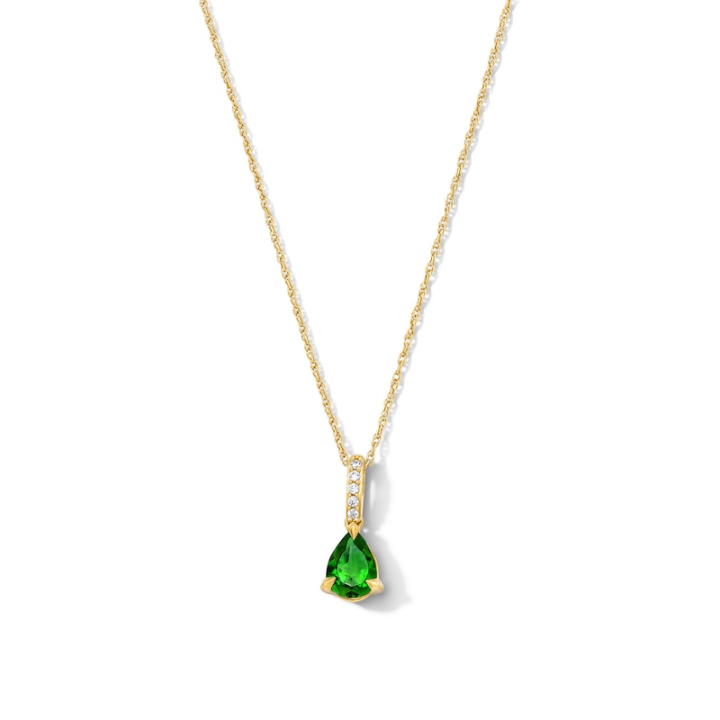 Main Image 1 of Pear-Shaped Emerald and Lab-Grown Diamond Accent Pendant in 10K Gold (F/VS2)