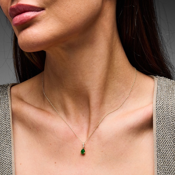 Pear-Shaped Emerald and Lab-Grown Diamond Accent Pendant in 10K Gold (F/Vs2)