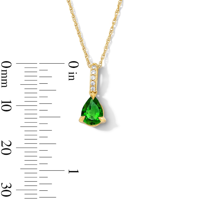 Main Image 3 of Pear-Shaped Emerald and Lab-Grown Diamond Accent Pendant in 10K Gold (F/VS2)