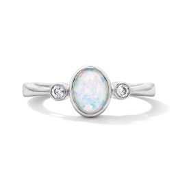 Oval Lab-Created Opal and 1/15 CT. T.W. Lab-Grown Diamond Ring in Sterling Silver (F/VS2)