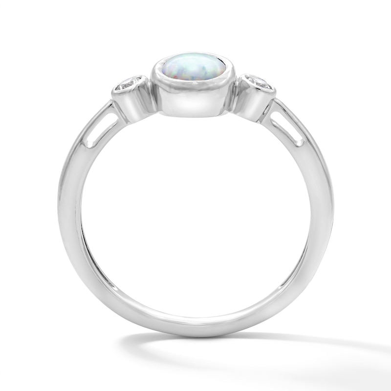Main Image 2 of Oval Lab-Created Opal and 1/15 CT. T.W. Lab-Grown Diamond Ring in Sterling Silver (F/VS2)