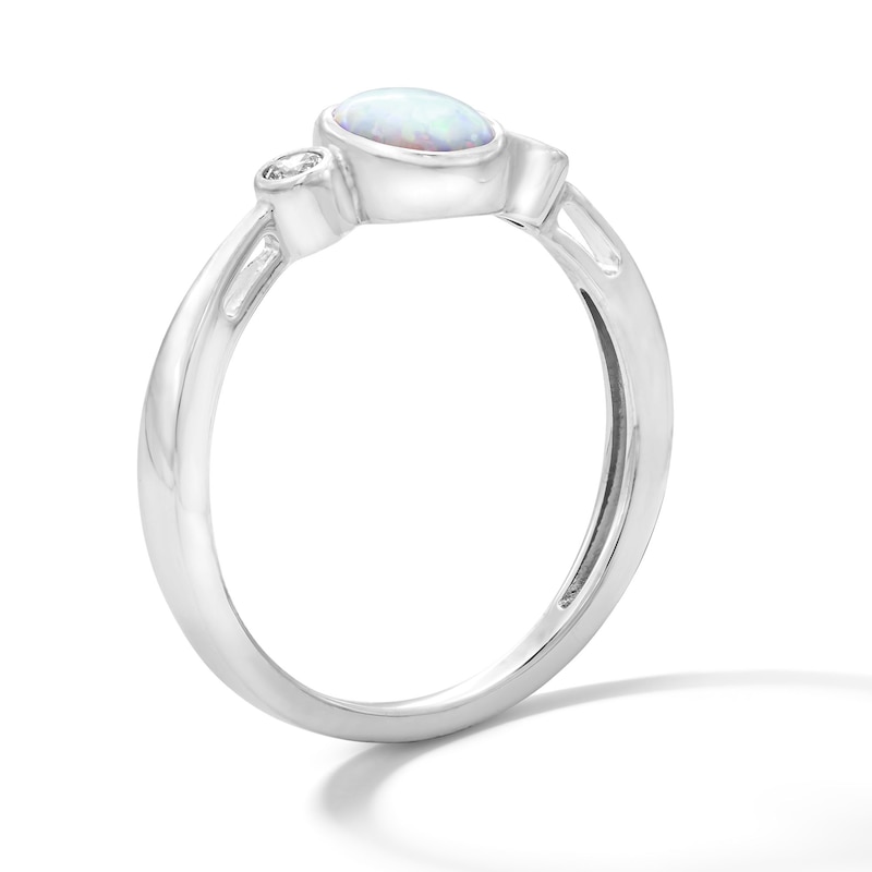 Main Image 3 of Oval Lab-Created Opal and 1/15 CT. T.W. Lab-Grown Diamond Ring in Sterling Silver (F/VS2)