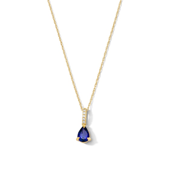 Pear-Shaped Blue Sapphire and Lab-Grown Diamond Accent Pendant in 10K Gold (F/Vs2)