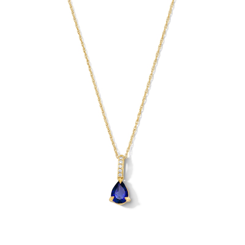 Main Image 1 of Pear-Shaped Blue Sapphire and Lab-Grown Diamond Accent Pendant in 10K Gold (F/VS2)