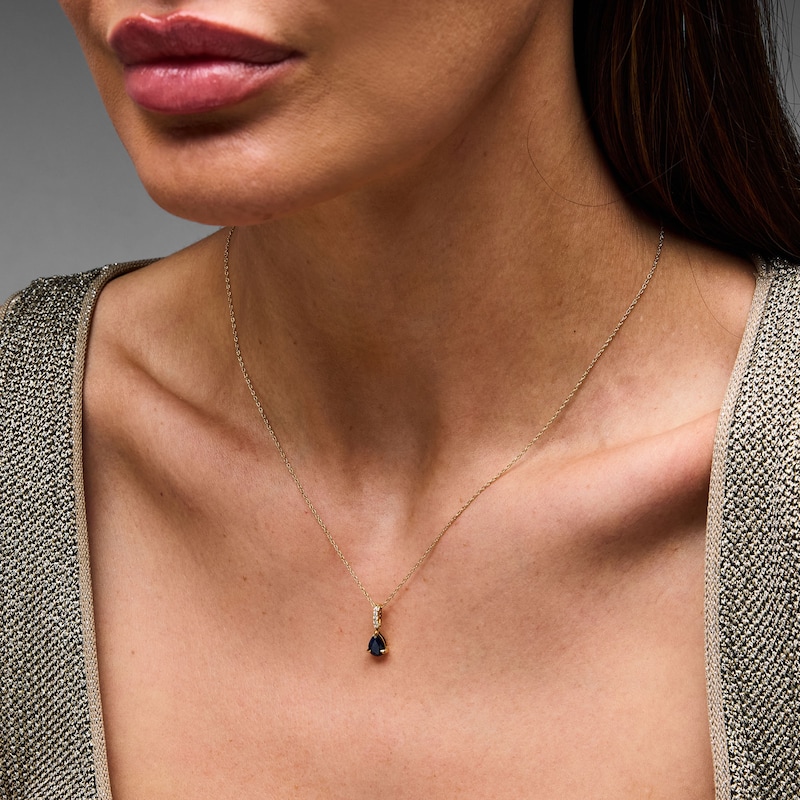 Main Image 2 of Pear-Shaped Blue Sapphire and Lab-Grown Diamond Accent Pendant in 10K Gold (F/VS2)