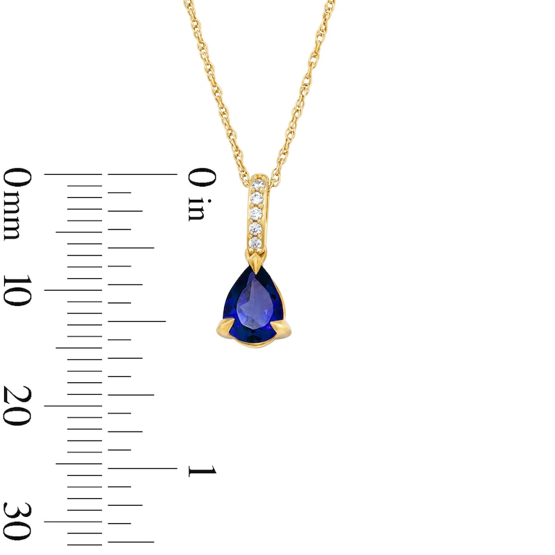 Main Image 3 of Pear-Shaped Blue Sapphire and Lab-Grown Diamond Accent Pendant in 10K Gold (F/VS2)