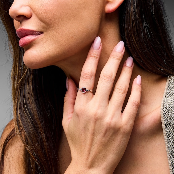 Oval Lab-Created Ruby and 1/15 CT. T.w. Lab-Grown Diamond Ring in Sterling Silver (F/Vs2)