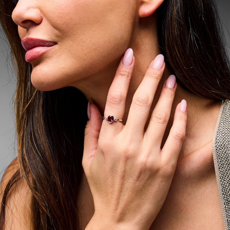Main Image 2 of Oval Lab-Created Ruby and 1/15 CT. T.W. Lab-Grown Diamond Ring in Sterling Silver (F/VS2)