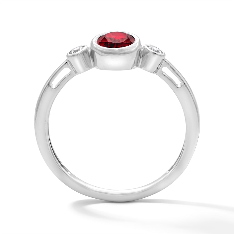Main Image 3 of Oval Lab-Created Ruby and 1/15 CT. T.W. Lab-Grown Diamond Ring in Sterling Silver (F/VS2)