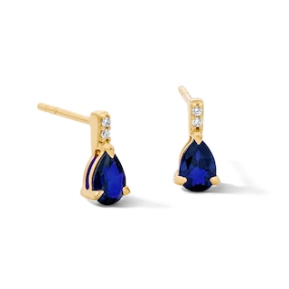 Pear-Shaped Blue Sapphire and Lab-Grown Diamond Accent Drop Earrings in 10K Gold (F/VS2)