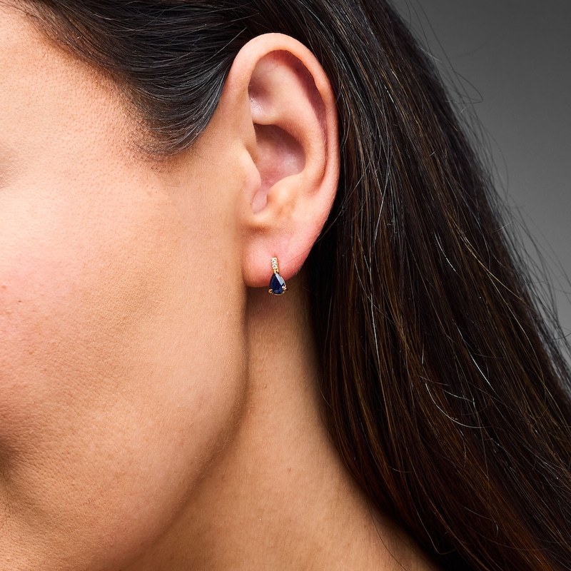 Main Image 2 of Pear-Shaped Blue Sapphire and Lab-Grown Diamond Accent Drop Earrings in 10K Gold (F/VS2)