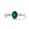 Thumbnail Image 1 of Oval Lab-Created Emerald and 1/15 CT. T.W. Lab-Grown Diamond Ring in Sterling Silver (F/VS2)