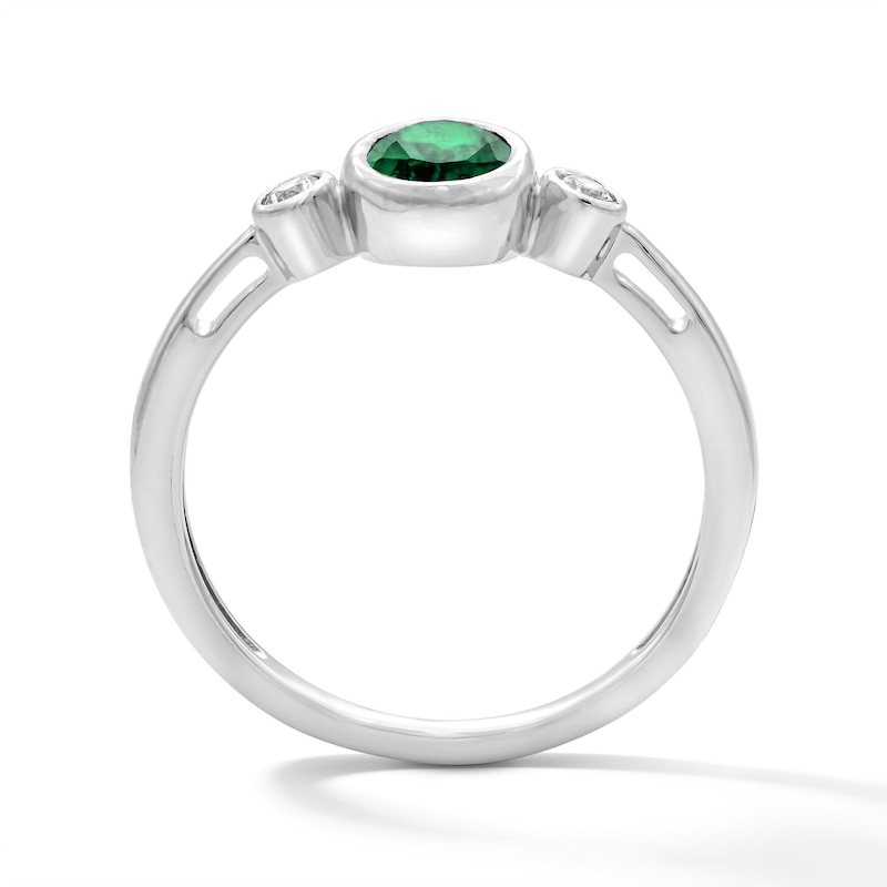 Main Image 3 of Oval Lab-Created Emerald and 1/15 CT. T.W. Lab-Grown Diamond Ring in Sterling Silver (F/VS2)