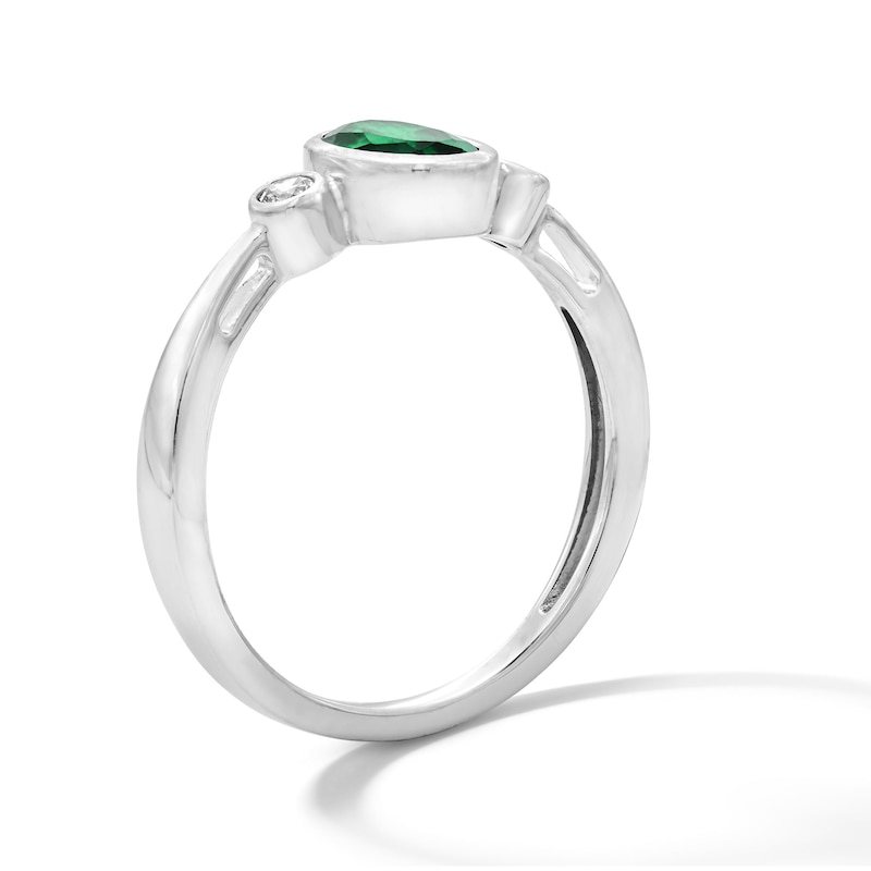 Main Image 4 of Oval Lab-Created Emerald and 1/15 CT. T.W. Lab-Grown Diamond Ring in Sterling Silver (F/VS2)